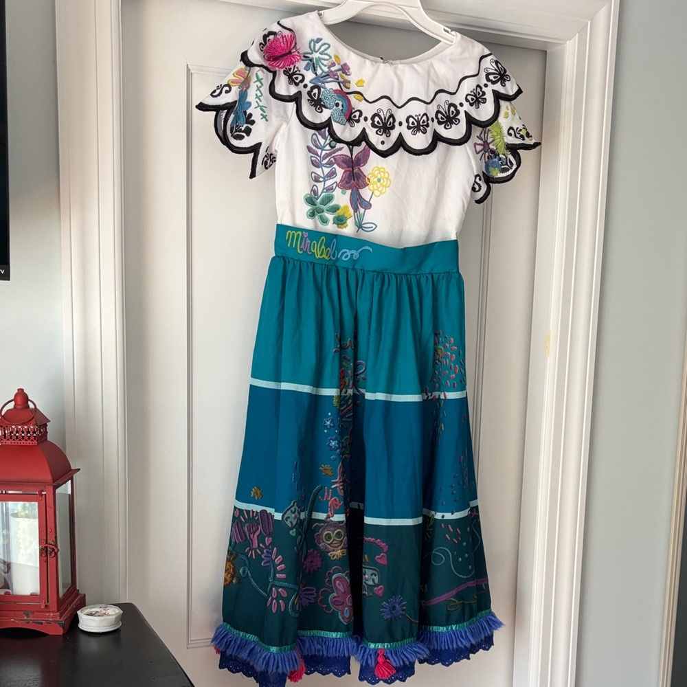 Disney Teal & White Mirabel Dress Costume size 9/10